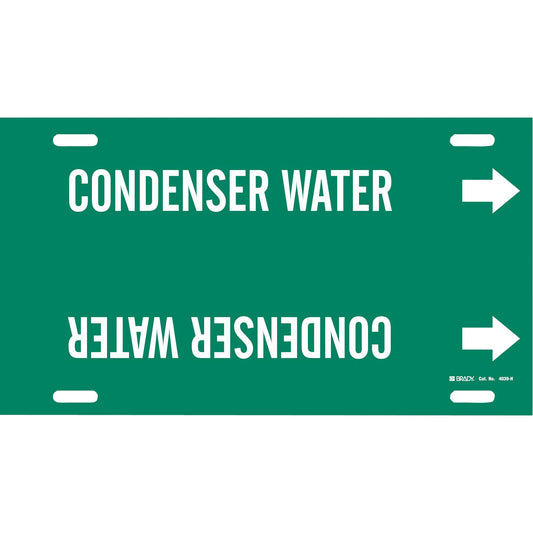 Marqueur de tuyau "Eau de Condensation", à sangle, 25,4 cm H x 81,3 cm L, Blanc sur Vert