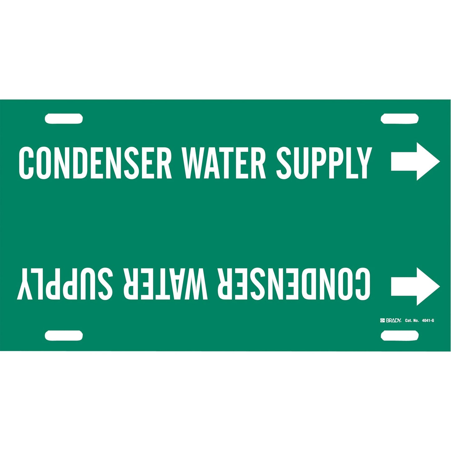 "Condenser Water Supply" Pipe Marker, Strap-On, 10" H x 24" W, White on Green