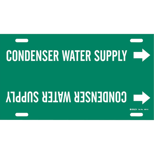 "Condenser Water Supply" Pipe Marker, Strap-On, 10" H x 24" W, White on Green