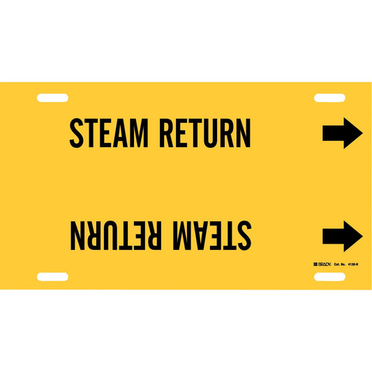 "Steam Return" Pipe Marker, Strap-On, 10" H x 32" W, Black on Yellow