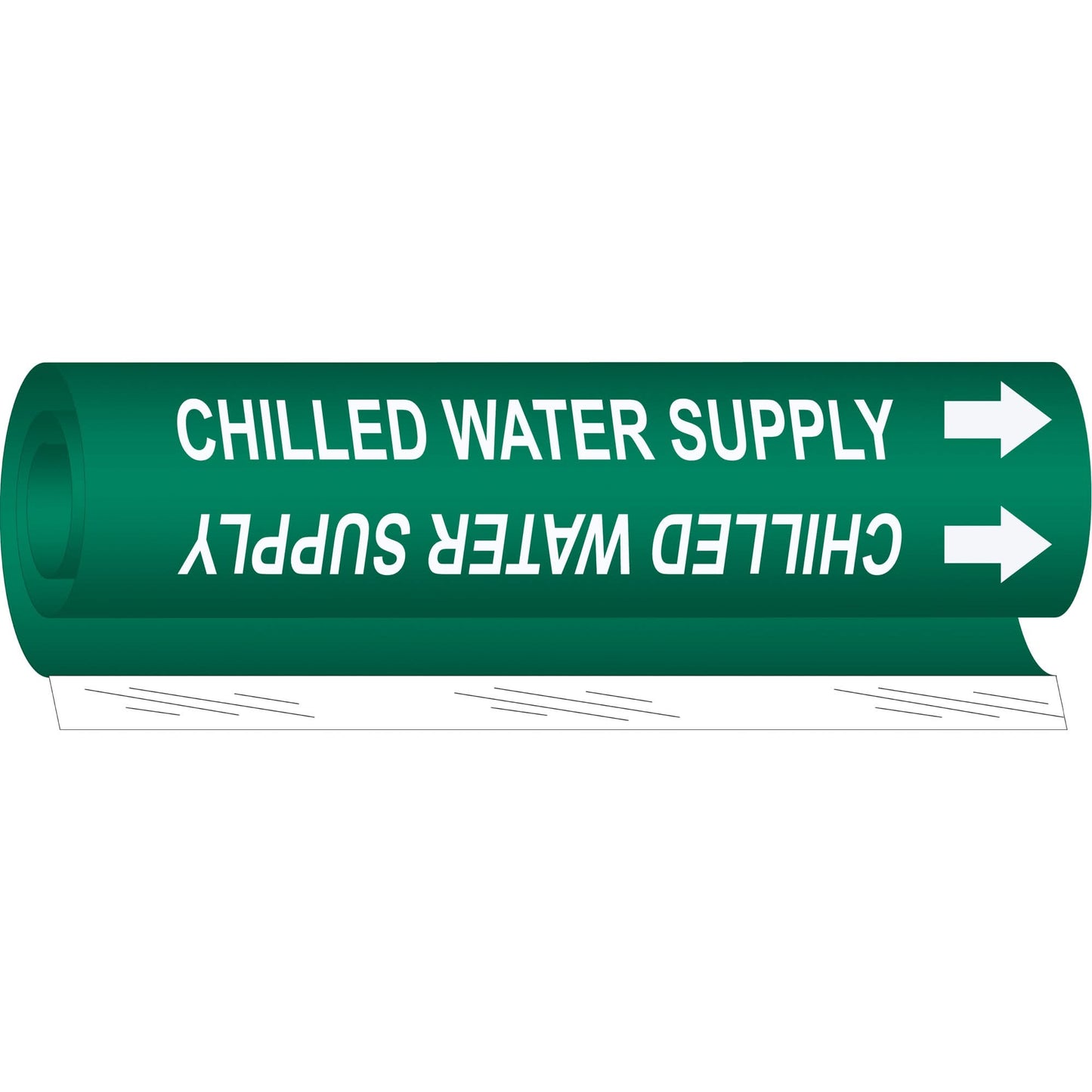 "Chilled Water Supply" Pipe Marker, Wrap-Around, 5" H x 8" W, White on Green