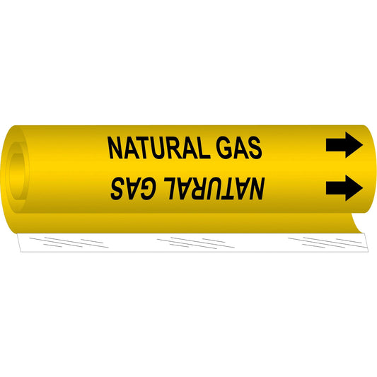 "Natural Gas" Pipe Marker, Wrap-Around, 9" H x 8" W, Black on Yellow