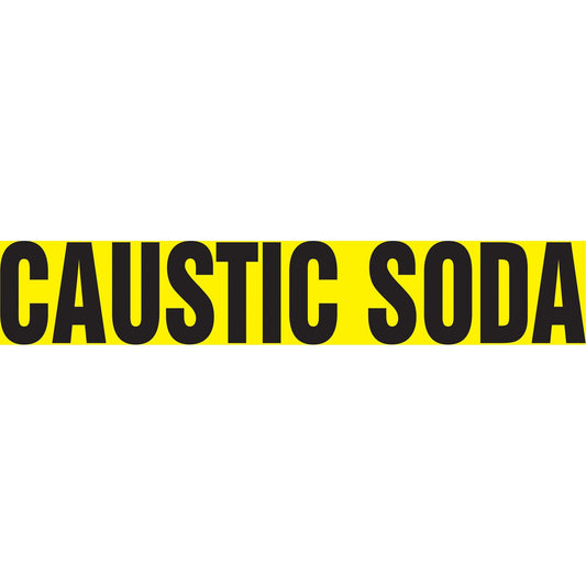 Marqueurs de tuyauterie « Soude caustique », autocollants, 10 cm H x 60 cm L, noir sur jaune