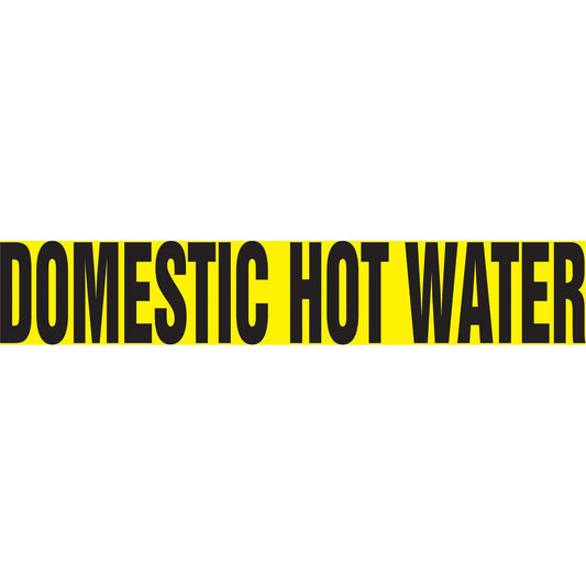 "Domestic Hot Water" Pipe Marker, Self-Adhesive, 1-1/2" H x 8" W, Black on Yellow