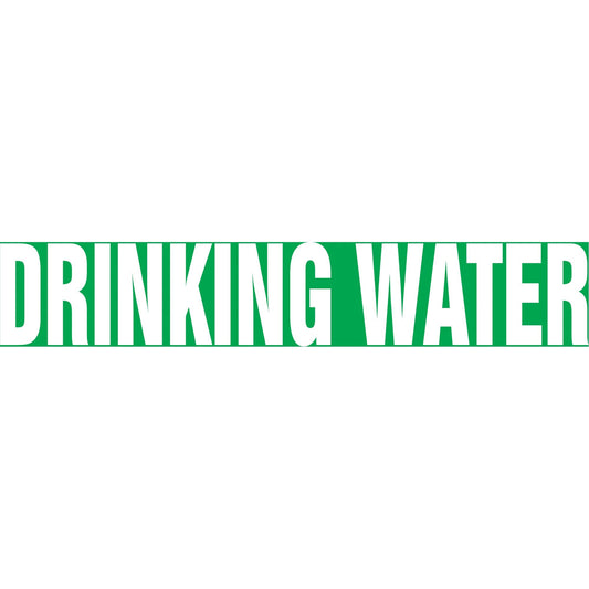 "Drinking Water" Pipe Marker, Self-Adhesive, 1-1/2" H x 8" W, White on Green