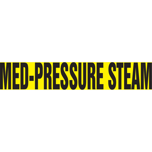 "Med-Pressure Steam" Pipe Marker, Self-Adhesive, 1-1/2" H x 8" W, Black on Yellow