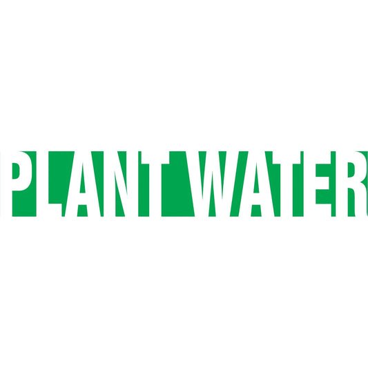 "Plant Water" Pipe Marker, Self-Adhesive, 1" H x 8" W, White on Green