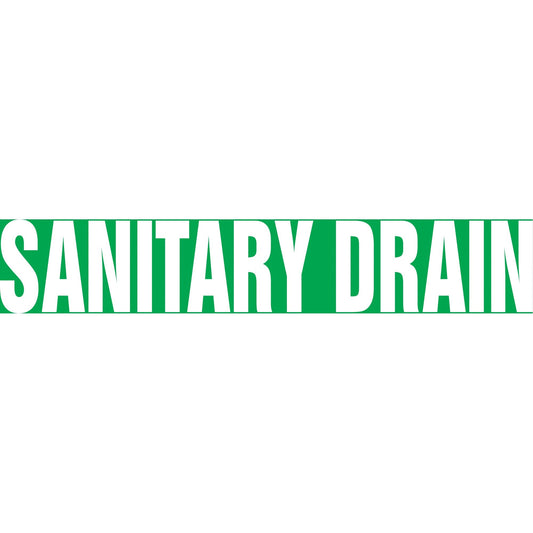 Marqueur de tuyau "Drain Sanitaire", Auto-adhésif, 2,5 cm H x 20 cm L, Blanc sur vert