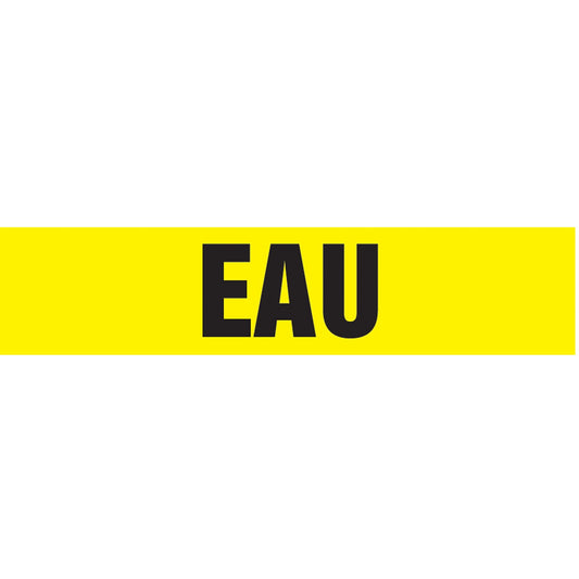 Marqueurs de tuyaux "Eau", Autocollants, 6,35 cm H x 30,48 cm L, Noir sur Jaune