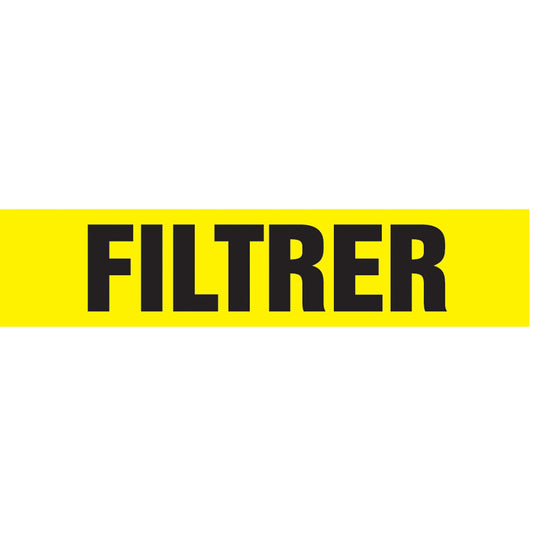 Marqueur de tuyau "Filtrer", autocollant, 3,8 cm H x 20,3 cm L, noir sur jaune
