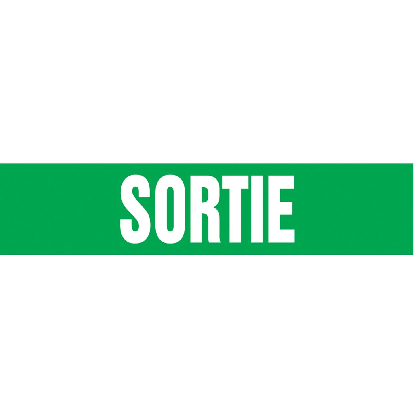 "Sortie" Pipe Marker, Self-Adhesive, 1-1/2" H x 8" W, White on Green