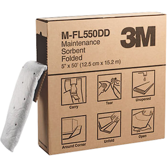 Folded Sorbents, 50' L x 5" W, 10.5 gal. Absorbancy