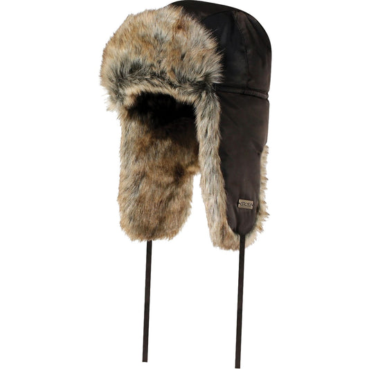 Quilted Synthetic Fur-Lined Hat, Nylon/Fur Lining, X-Large, Black