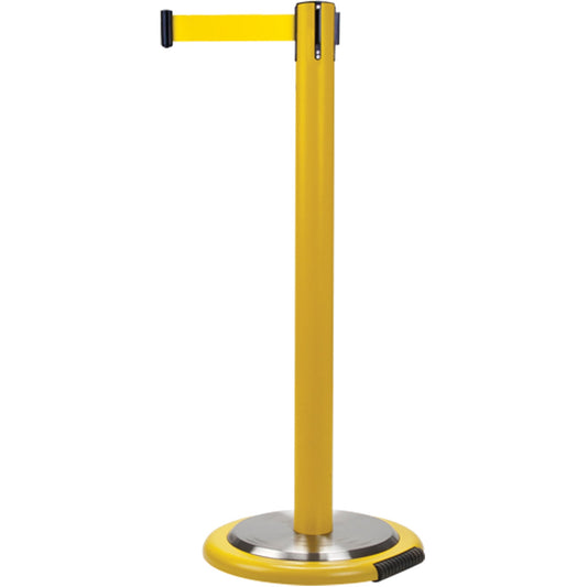 Poteau de guidage autoportant, acier, 89 cm H, sangle jaune, longueur de sangle 2,1 m