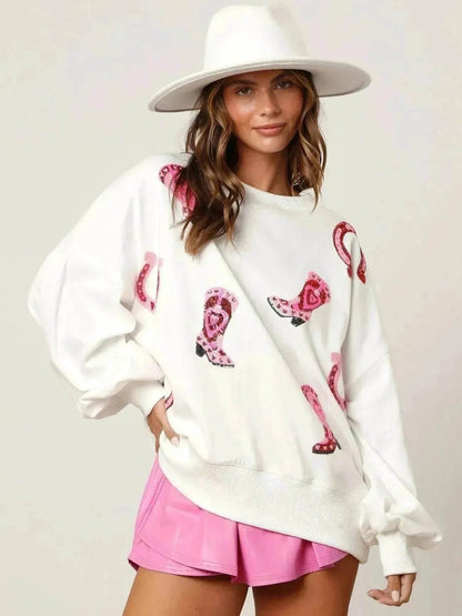 Sequined Boots Color Matching Top Long-sleeved Sweater For Women