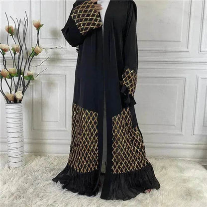 Sequined Embroidered Outerwear Robe  Turkey Arab Dubai Middle East Women's Chiffon Cardigan Abaya Dress