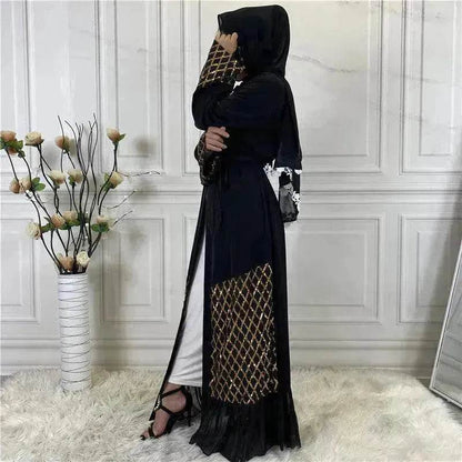Sequined Embroidered Outerwear Robe  Turkey Arab Dubai Middle East Women's Chiffon Cardigan Abaya Dress