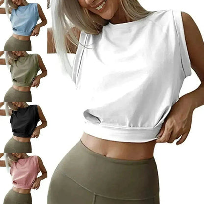 Charming Navel-Exposed Sweatshirt Summer Loose Sleeveless Running Fitness Yoga Crop Tops Tank Tops For Women.