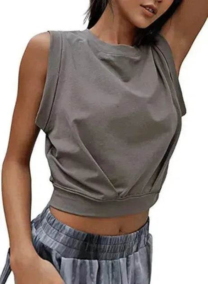 Charming Navel-Exposed Sweatshirt Summer Loose Sleeveless Running Fitness Yoga Crop Tops Tank Tops For Women.