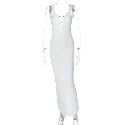 Charming V-neck Backless Slit Slim Fit Summer Dress