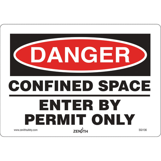 Panneau de sécurité Danger Espace Confiné, 7" x 10", Vinyle, Anglais