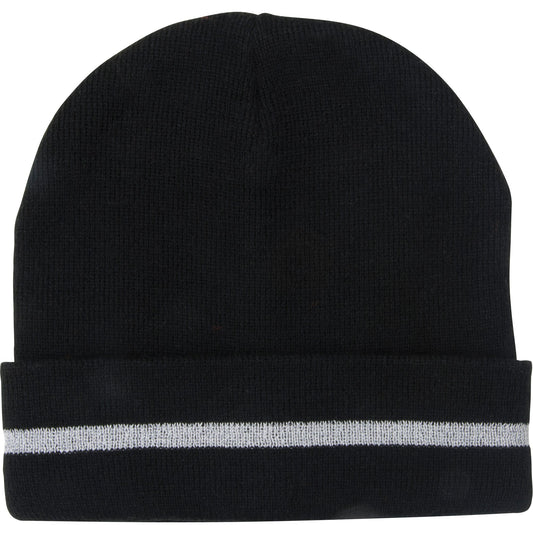Bonnet en maille avec bande réfléchissante argentée, Taille unique, Noir