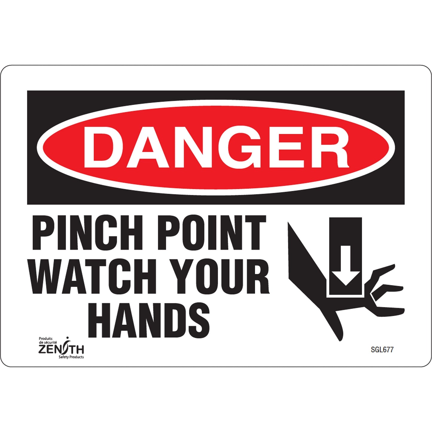 "Pinch Point" Sign, 7" x 10", Vinyl, English with Pictogram