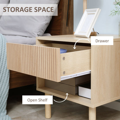 Laura Modern Bedside Table with Drawer and Open Shelf-Natural Wood