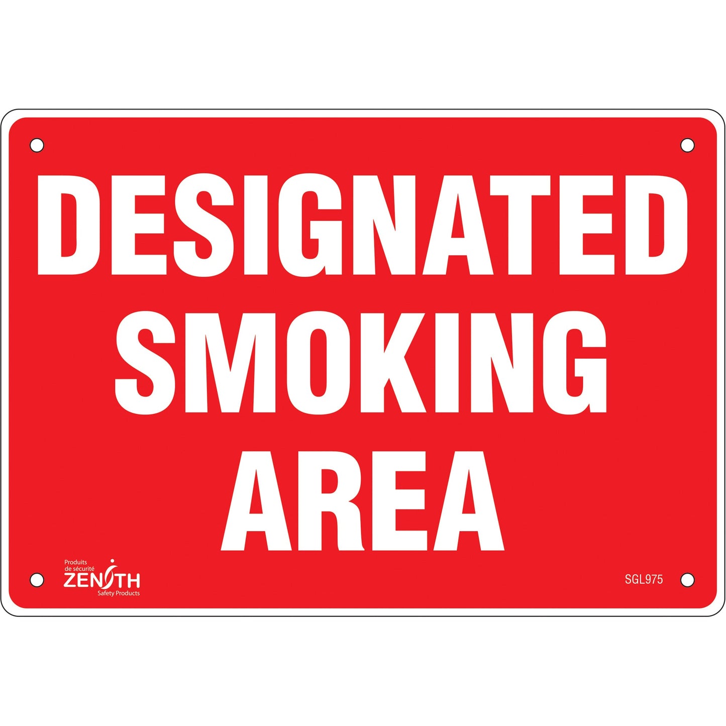 "Designated Smoking Area" Sign, 7" x 10", Aluminum, English