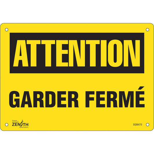 Panneau "Garder Fermé", 17,8 x 25,4 cm, Plastique, Français