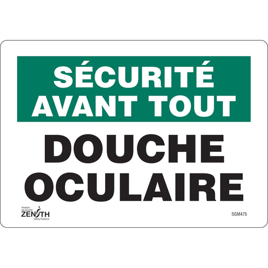 Panneau "Douche Oculaire", 7 po x 10 po, Vinyle, Français
