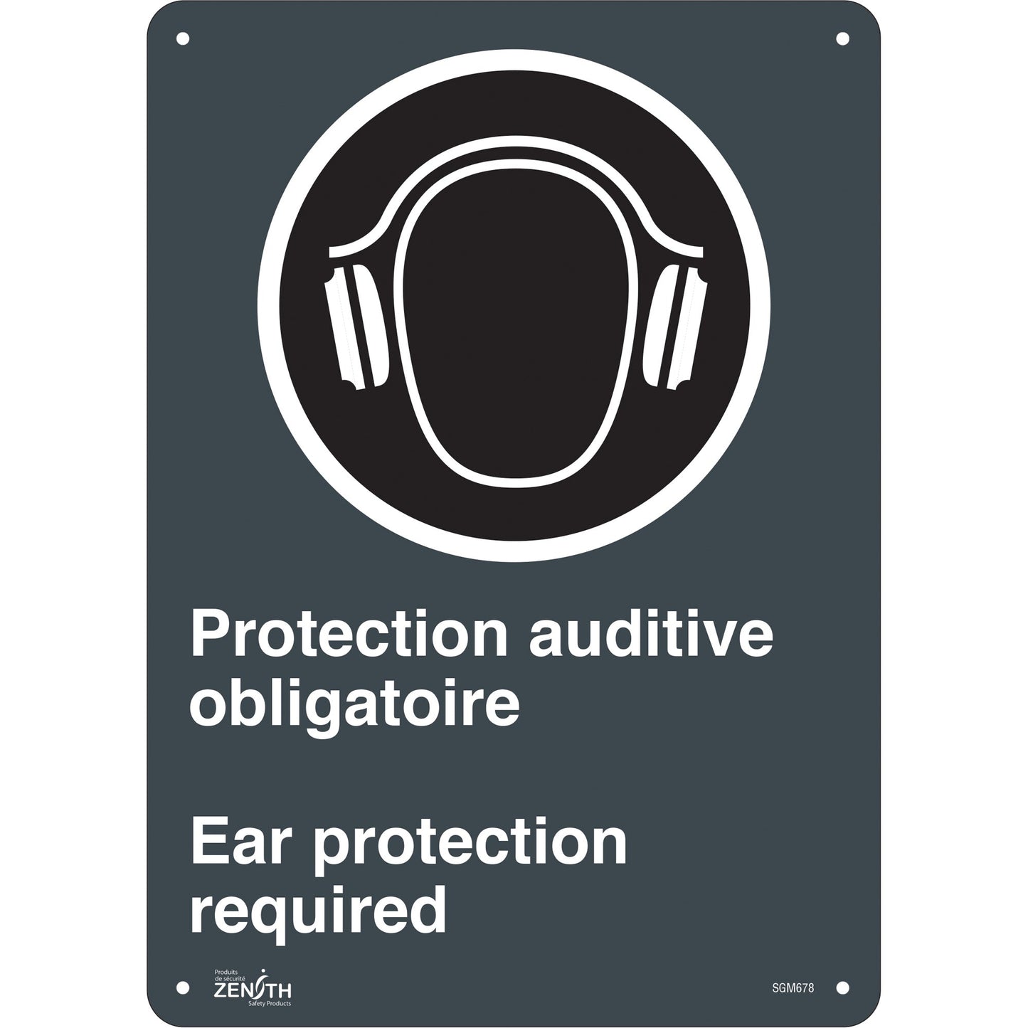 "Protection Auditive Obligatoire - Ear Protection Required" Sign, 14" x 10", Aluminum, Bilingual with Pictogram