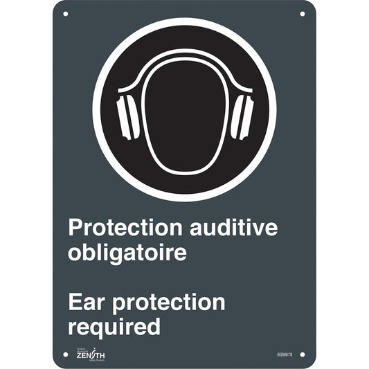 Panneau "Protection Auditive Obligatoire - Ear Protection Required", 35 x 25 cm, Aluminium, Bilingue avec pictogramme