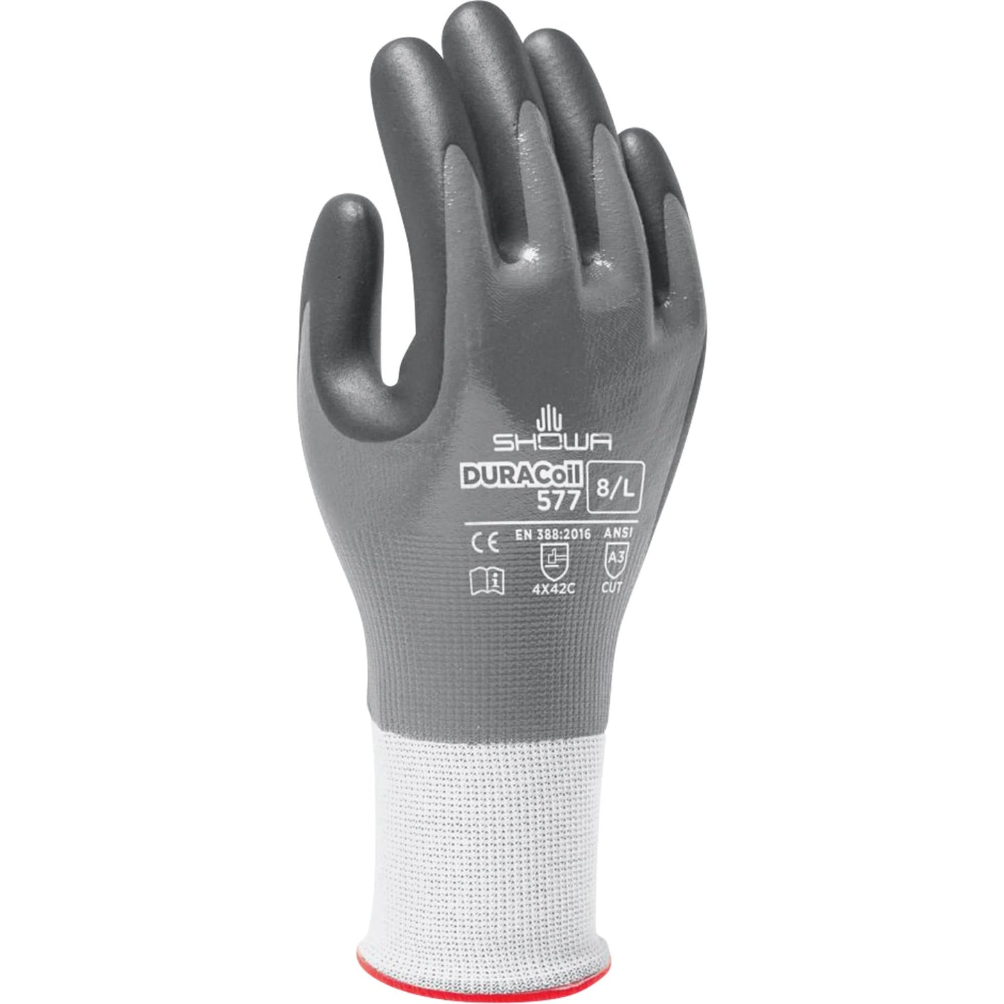 577 Cut Resistant Gloves, Size Large/8, 13 Gauge, Foam Nitrile Coated, HPPE Shell, ANSI/ISEA 105 Level 3/EN 388 Level C