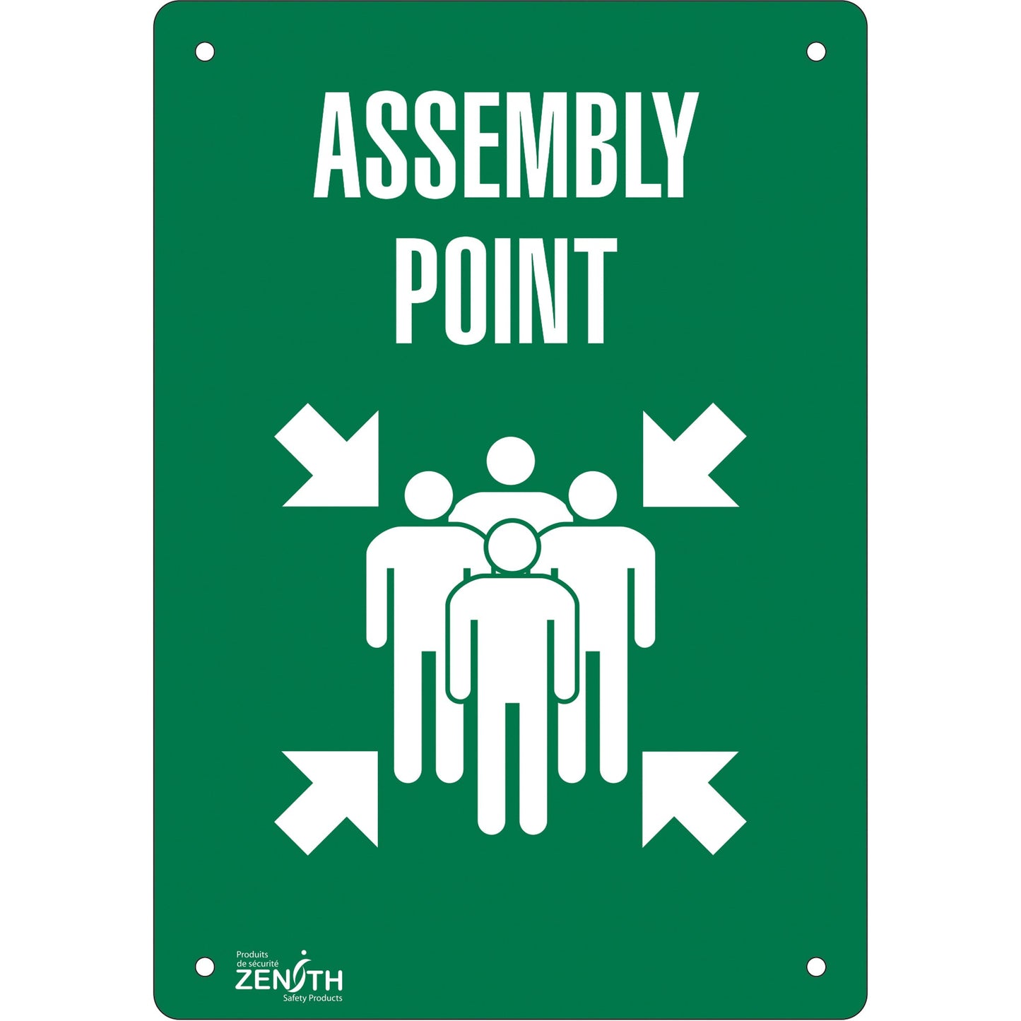 "Assembly Point" Sign, 14" x 10", Aluminum, English with Pictogram