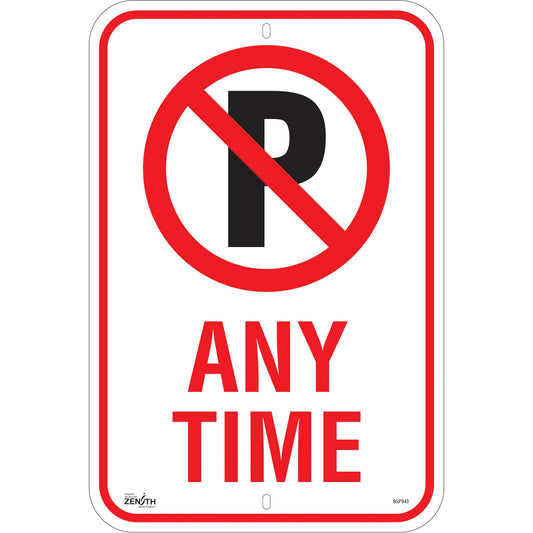 No Parking "Any Time" Sign, 18" x 12", Aluminum, English with Pictogram