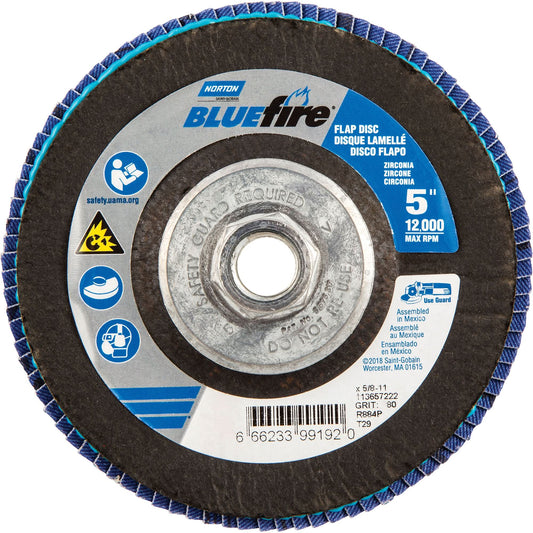 Disque à lamelles BlueFire® 5 po x 5/8-11, Type 29, grain 80, alumine de zirconium