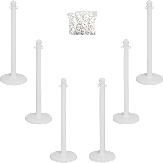 Medium-Duty Stanchion & Chain Kit, 40" High, White