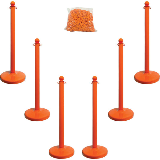 Medium-Duty Stanchion & Chain Kit, 40" High, Orange