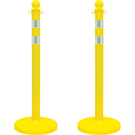 Medium-Duty Reflective Stanchion Set, 40" High, Yellow