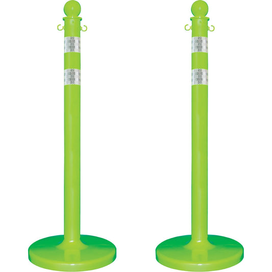 Medium-Duty Reflective Stanchion Set, 40" High, Green