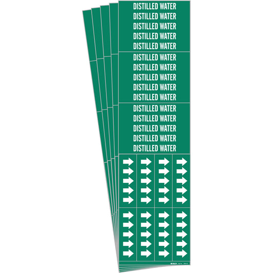"Distilled Water" Pipe Markers, Self-Adhesive, 2-1/4" H x 2-3/4" W, White on Green