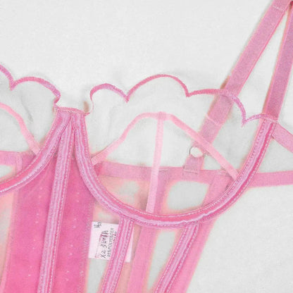 Shaping Sling Wave Mesh Edge Joint Fishbone See-through Charming Underwear Two-piece