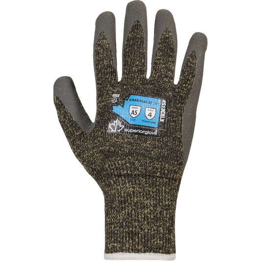 Emerald CX® Cut Resistant Gloves, Size 10, 13 Gauge, Rubber Latex Coated, Stainless Steel/Kevlar® Shell, ASTM ANSI Level A5