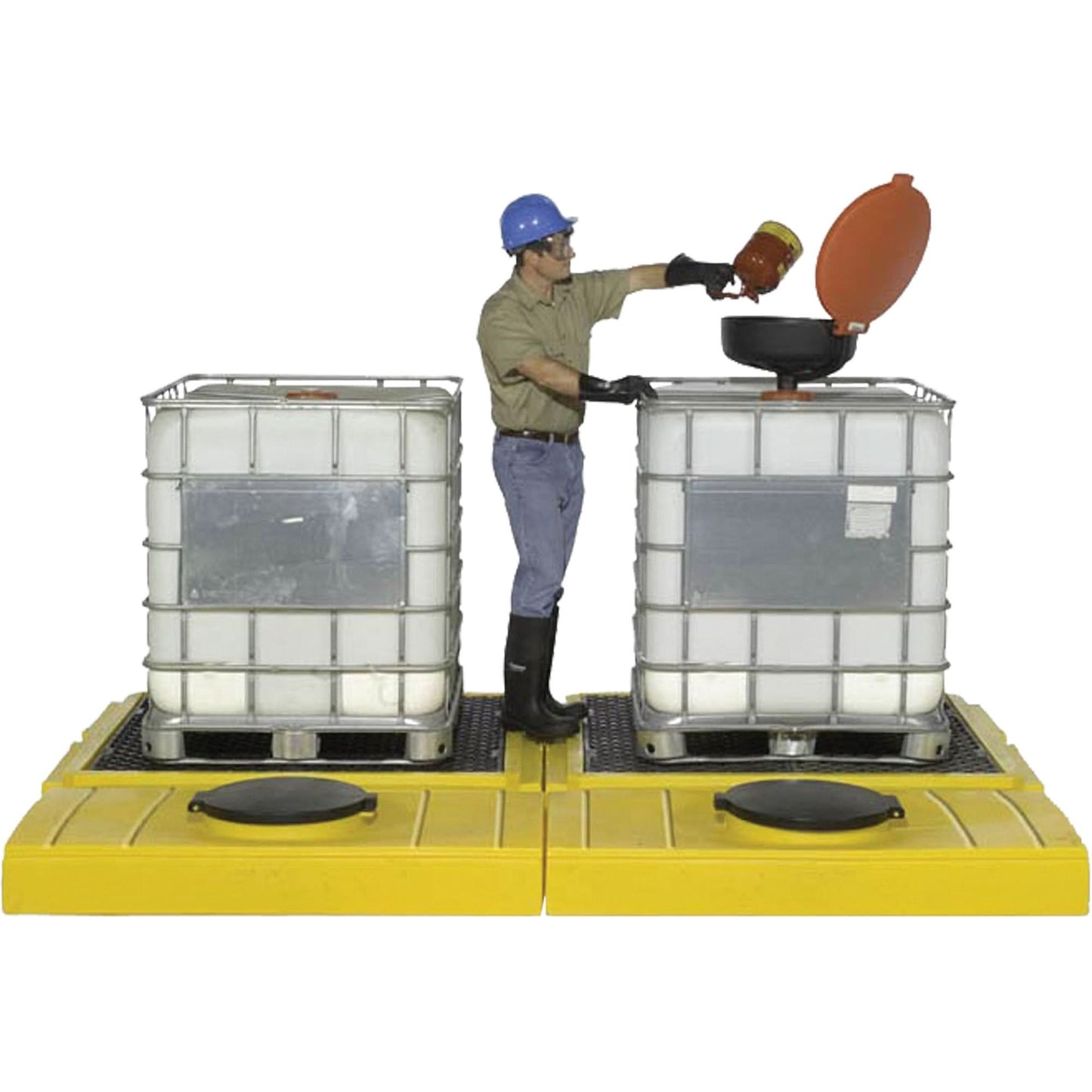 Indoor 2-Tank Ultra-Modular IBC Spill Pallet, 280 US gal. Spill Capacity, 186" x 11" x 62"