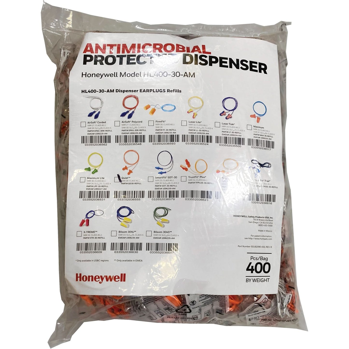 QD30 Earplugs Refill for HL400 Dispenser, Bulk - Polybag, Corded
