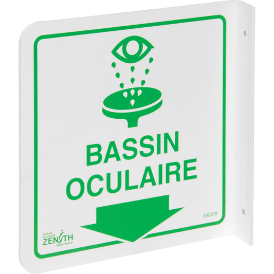 Panneau en saillie à 90° "Bassin Oculaire", 8" x 8", plastique, français avec pictogramme