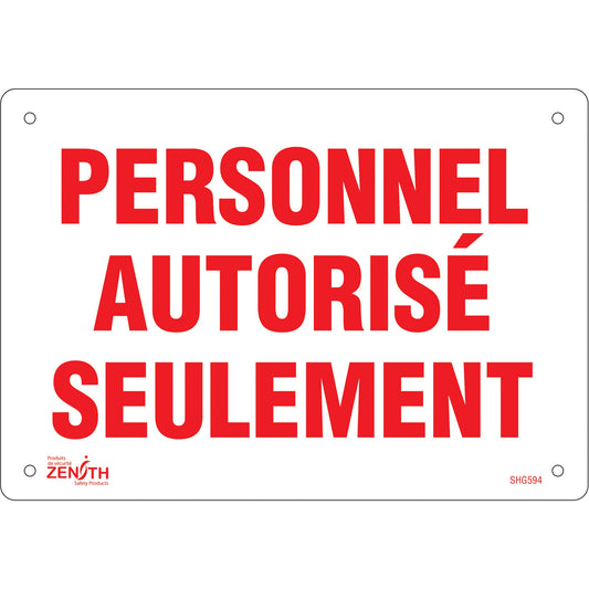 "Personnel autorisé seulement" Panneau, 18 cm x 25 cm, Plastique, Français