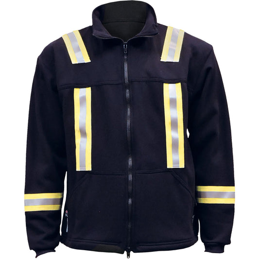 Flame Resistant Striped Full Zip Fleece Jacket, X-Large (Tall), Navy Blue