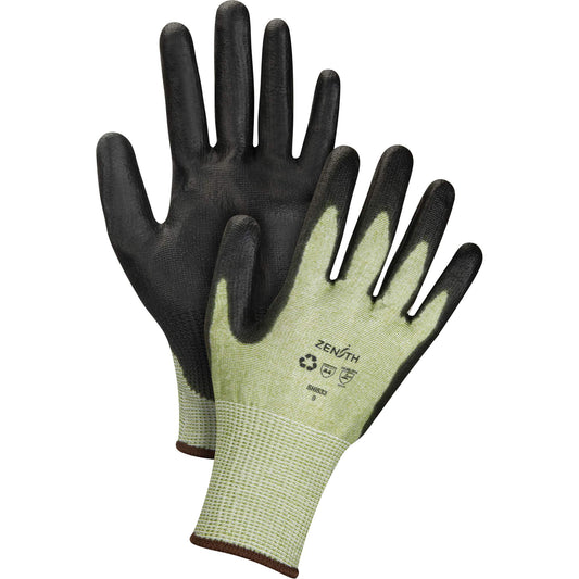 Gants sans couture résistants aux coupures, écologiques, taille 7, jauge 13, enduits de polyuréthane, coque HPPE/RPET, ASTM ANSI Niveau A4